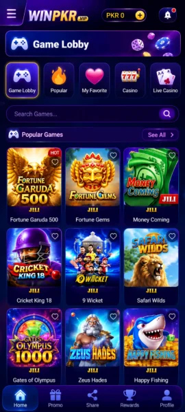 WinPKR App Game Lobby