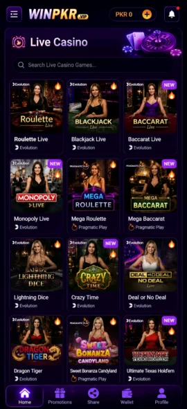 WinPKR App Live Casino Games